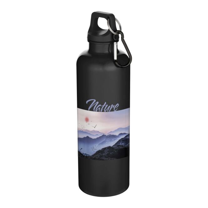 Firmengeschenk Trinkflasche Oregon – schwarz – 48h Express-Logodruck 750ml 100% rPET RCS-zertifiziert nachhaltige Mehrwegflasche