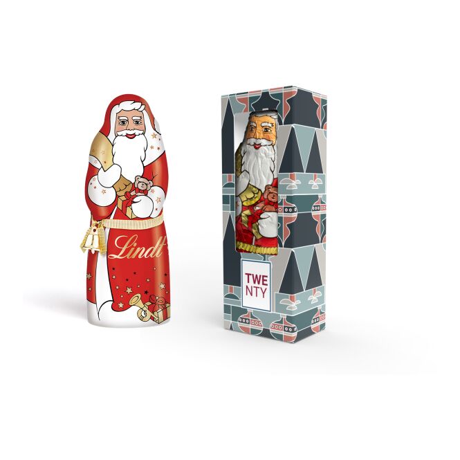 Firmengeschenk Lindt Schoko Nikolaus – adventszeit – inkl. Werbeaufdruck 75g als Weihnachtsgeschenk für Mitarbeiter und Geschäftspartner