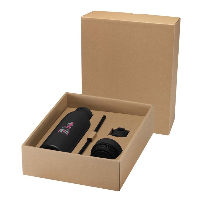 Mitarbeitergeschenk Trinkflasche Illuminate 650ml – schwarz – 48h Express-Logodruck, RCS-recycelter Edelstahl, isoliert, nachhaltige Mehrwegflasche für CSR-Promotions