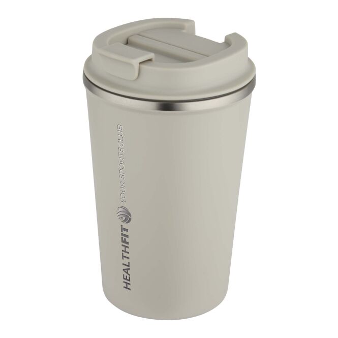 Kundengeschenk Thermobecher Newport – sandstone – mit 48h Express-Logodruck 350 ml doppelwandig für die Büroküche