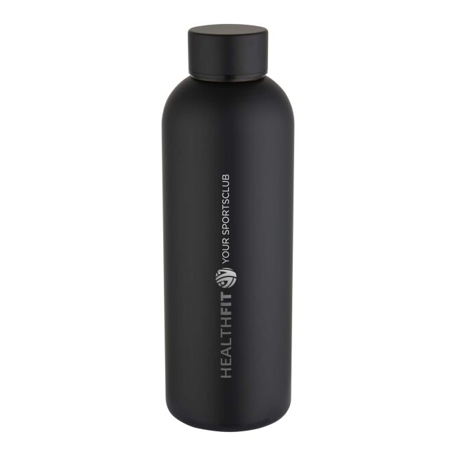 Mitarbeitergeschenk Trinkflasche Spring 750ml – schwarz – mit 48h Express-Logodruck aus 100% RCS-Edelstahl nachhaltige Mehrwegflasche