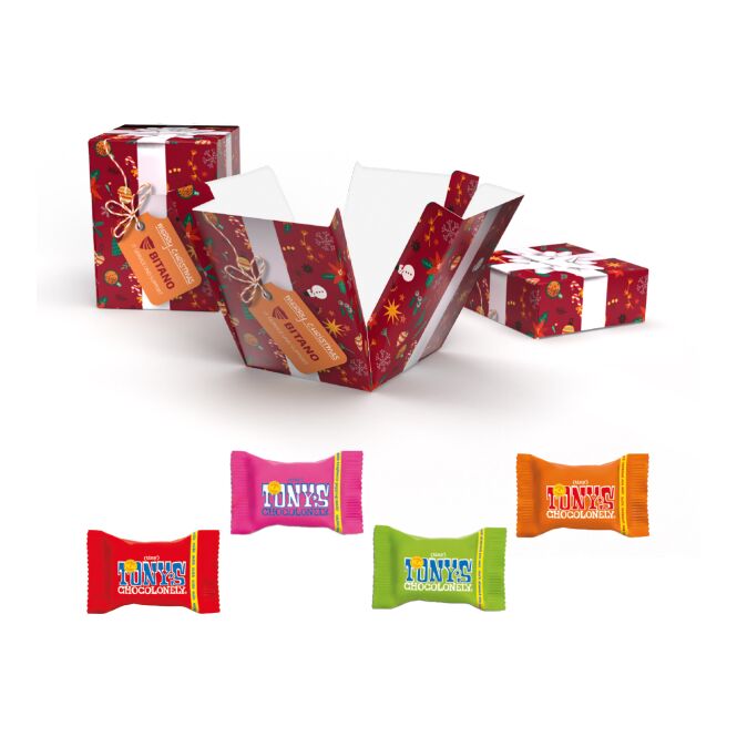 Firmengeschenk Lindt Lindor Weihnachtsüberraschung – weihnachtlich – mit bedrucktem Etikett 8 Kugeln als Weihnachtsgeschenk für Kunden und Partner