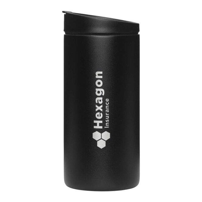 Firmengeschenk Thermosflasche MiiR Flip Traveler – schwarz – mit 48h Express-Druck 354 ml doppelwandig vakuumisoliert auslaufsicher