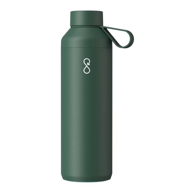 Mitarbeitergeschenk Trinkflasche Ocean Bottle Peak – waldgrün – mit 48h Express-Logodruck 710ml Vakuum-Isolierbehälter für Business