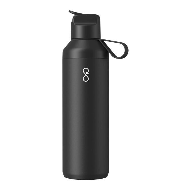 Mitarbeitergeschenk Trinkflasche Ocean Bottle Peak GO – schwarz – mit 48h Express-Logodruck 710ml Edelstahl-Trinkgefäß für Firmen
