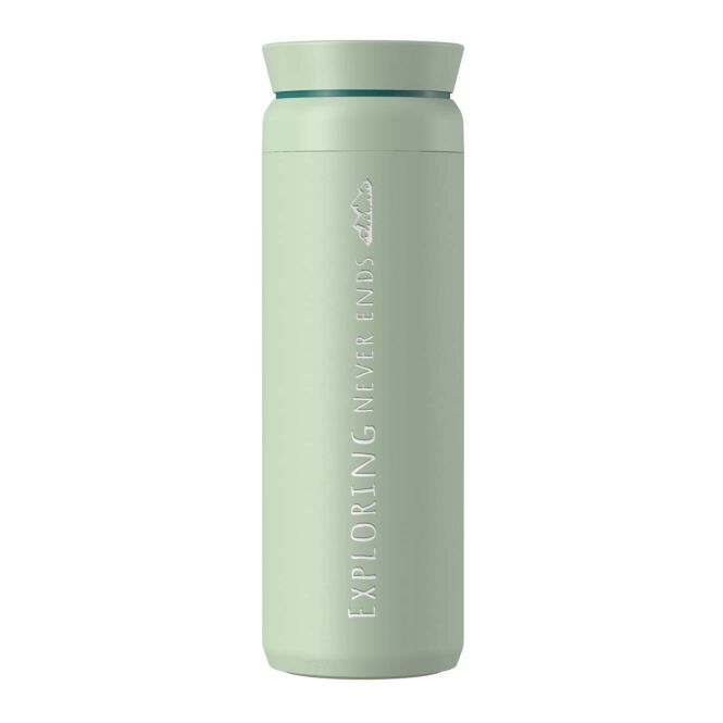 Mitarbeitergeschenk Thermobecher Ocean Bottle Peak Brew 590ml – hellgrün – mit 48h Express-Logodruck aus recyceltem Edelstahl