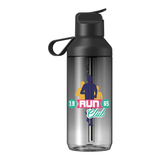 Kundengeschenk Ocean Bottle GO Clear – schwarz – mit 48h Express-Druck 710 ml Tritan nachhaltig BPA-frei mit Trinkhalm für Sportevents