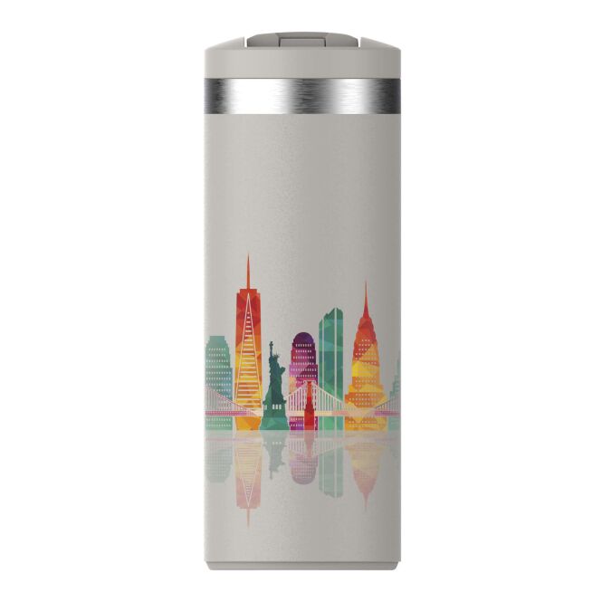 Firmengeschenk Thermobecher Stanley Transit Fliptop – grau – lasergraviert im 48h Express 350 ml für das Mitarbeiter-Onboarding