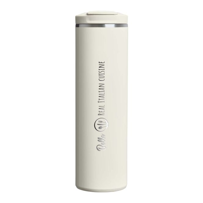 Kundengeschenk Thermobecher Stanley Transit Fliptop – creme – mit 48h Express-Druck 470 ml für das Mitarbeiter-Onboarding