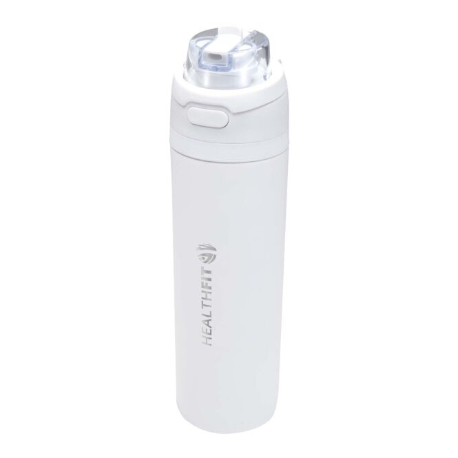 Firmengeschenk Trinkflasche Theron – weiss – mit 48h Express-Druck 800ml recycelter Edelstahl nachhaltig auslaufsicher für Firmenevents