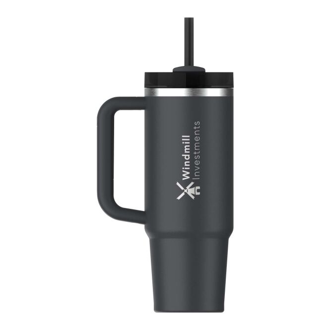 Firmengeschenk Thermobecher Stanley Quencher® H2.0 FlowState™ – schwarz – mit 48h Express-Druck 890 ml nachhaltig für Büro
