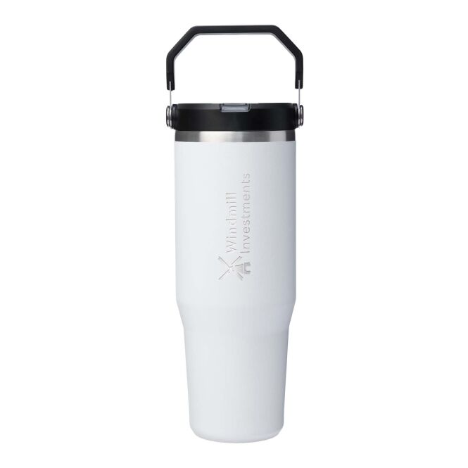 Firmengeschenk Thermobecher Stanley IceFlow™ 2.0 – weiss – mit 48h Express-Druck 890 ml für das Mitarbeiter-Onboarding