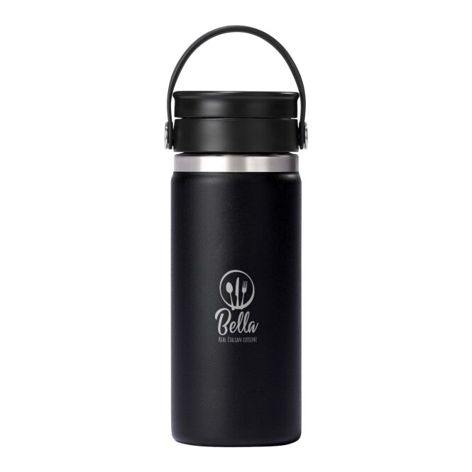 Firmengeschenk Hydro Flask Isolierbecher – schwarz – mit 48h Express-Druck 473 ml Edelstahl vakuumisoliert auslaufsicher für Besprechungsräume