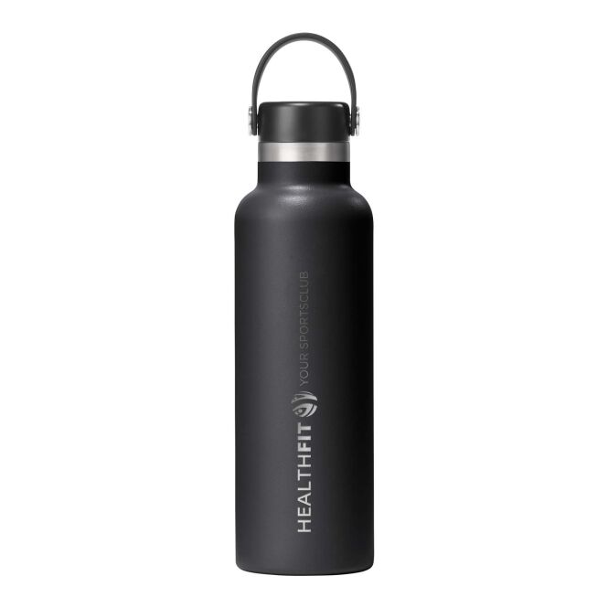 Firmengeschenk Hydro Flask Standard Mouth – schwarz – mit 48h Express-Druck 621 ml Edelstahl vakuumisoliert auslaufsicher für Außendienst