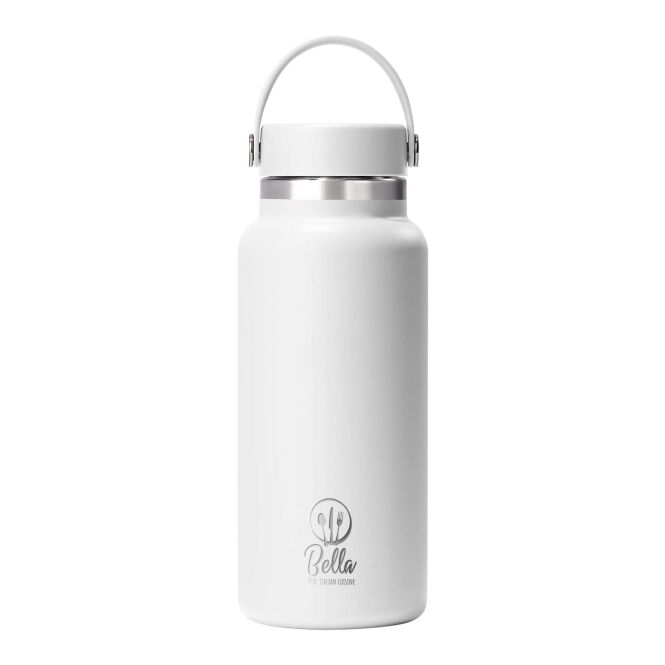 Firmengeschenk Hydro Flask Isolierte Edelstahl Trinkflasche – weiss – mit 48h Express-Druck 946 ml vakuumisoliert auslaufsicher für Besprechungsräume