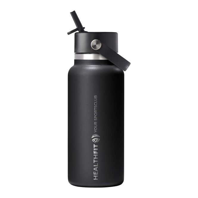 Firmengeschenk Hydro Flask Wide Mouth – schwarz – mit 48h Express-Druck 946 ml Edelstahl vakuumisoliert auslaufsicher für Außendienst