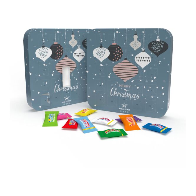 Firmengeschenk Adventskalender Maxi Eco – adventszeit – mit bedrucktem Etikett als Weihnachtsgeschenk für Kunden und Partner