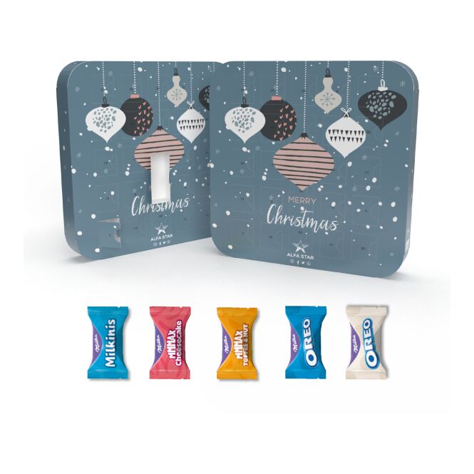 Firmengeschenk Appventskalender Maxi Eco – adventszeit – mit bedrucktem Etikett als Weihnachtsgeschenk für Kunden und Partner