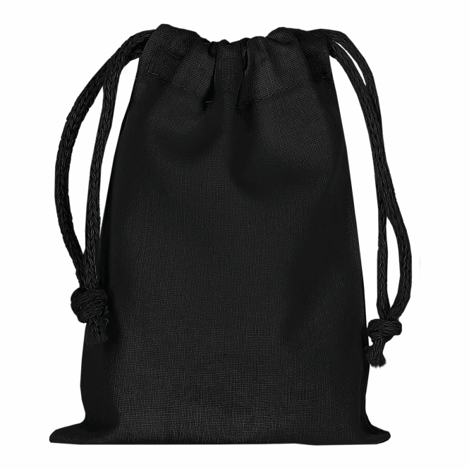 Werbeartikel Zuziehbeutel TEXXILLA – schwarz – mit Logodruck 10x14cm 140g/m² robuster Baumwollbeutel für Firmen-Events