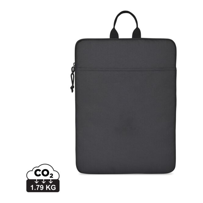 Mitarbeitergeschenk Laptoptasche Renew AWARE rPET – schwarz – mit Logo bedruckt für 16 Zoll Notebooks für das nachhaltige Office