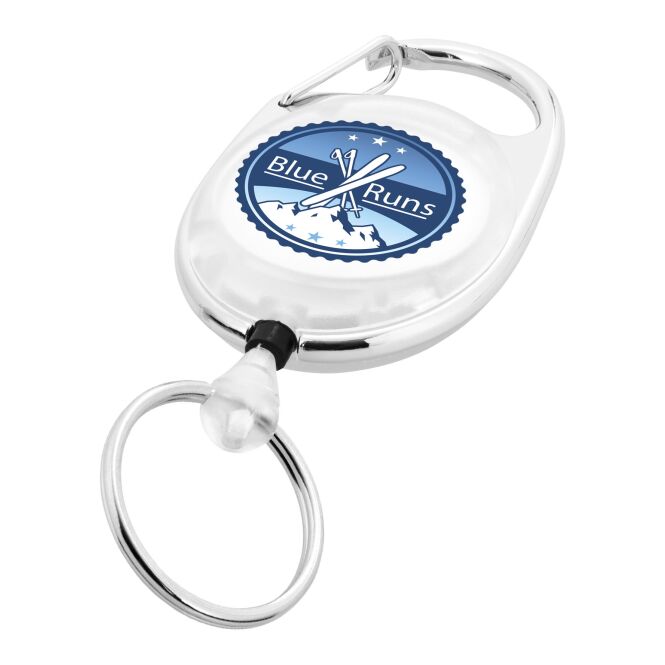 Werbeartikel Schlüsselanhänger Gerlos – weiss – im 48h Express-Druck mit Rollerclip 6,8x3,5x0,7cm als praktisches Messe-Giveaway