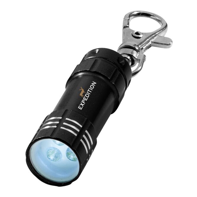 Werbeartikel Taschenlampe Astro – schwarz – mit 48h Express-Gravur 3 LEDs batteriebetrieben kompakter Lichtspender