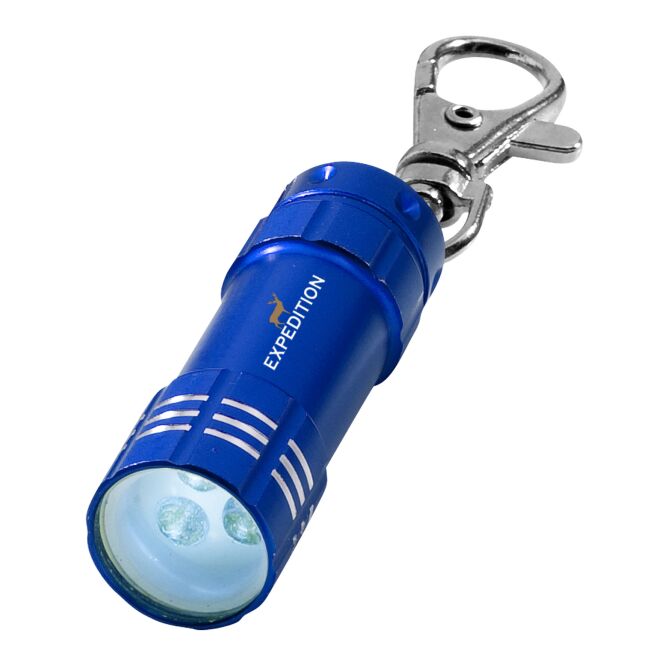 Werbeartikel Taschenlampe Astro – blau – mit Express-Lasergravur 3 LEDs batteriebetrieben kompakter Lichtspender für Schlüsselbund