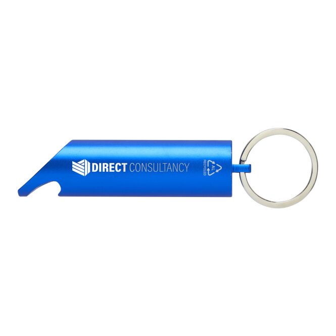 Werbeartikel LED-Taschenlampe Flare – royalblau – mit 48h Express-Druck, aus recyceltem Aluminium, inkl. Schlüsselring