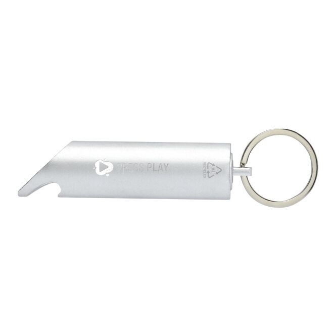 Werbeartikel Taschenlampe Flare – silber – mit 48h Express-Gravur aus recyceltem Aluminium inkl. Batterien kompakter Lichtspender