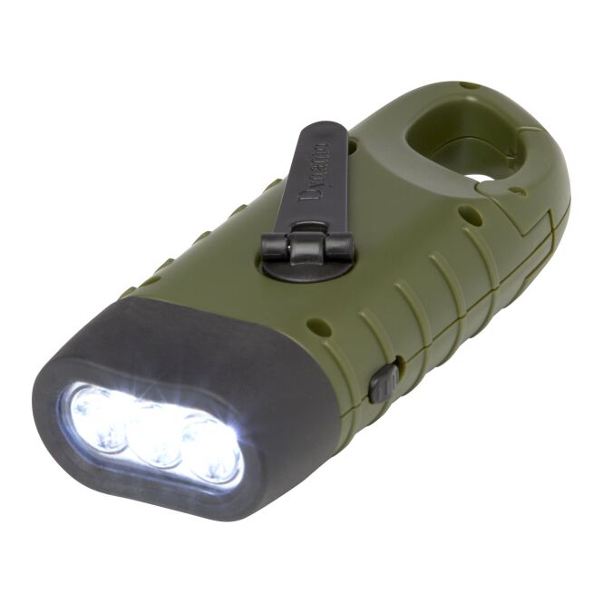 Technik-Werbemittel Solar-Dynamo-Taschenlampe Helios – armeegrün – mit Logo bedruckt 48h Express-Druck nachhaltig 3 LED 10.000 mcd für Camping