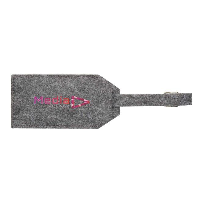 Kundengeschenk Gepäckanhänger Tie – grau – mit Logo bedruckt 48h Express-Druck nachhaltig aus rPET für Messen & Promotion