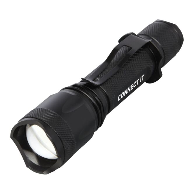Firmengeschenk Taschenlampe Mears – schwarz – mit Express-Lasergravur 300 Lumen 5W LED kompakter Lichtspender für Profis
