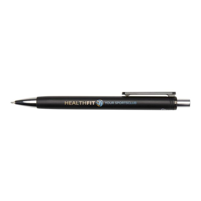 Mitarbeitergeschenk Kugelschreiber Feld RCS – schwarz – mit 48h Express-Logodruck 100% rPET Metallic Finish 500m nachhaltiges Schreibgerät