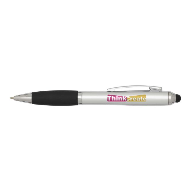 Werbeartikel Nash RCS Stylus Drehkugelschreiber – silber – mit Logo bedruckt 48h Express-Druck schwarz schreibend für den Büroalltag
