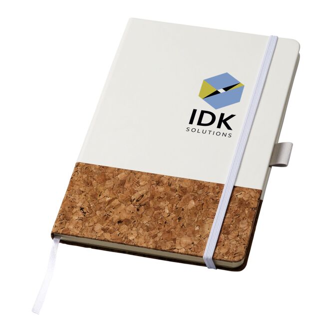 Firmengeschenk Notizbuch Evora A5 – weiss – mit 48h Express-Werbedruck, 80 Blatt, Kork-PU-Mix, nachhaltiges Journal für CSR-Promotions