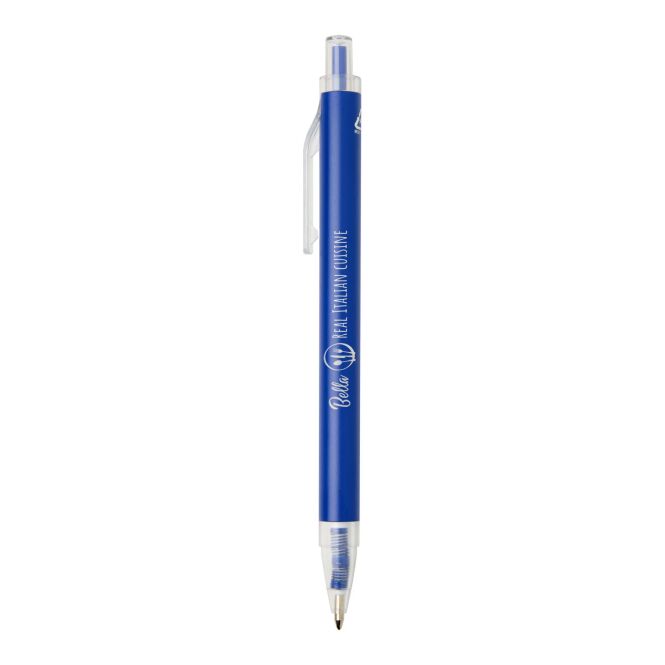 Premium-Werbeartikel Metall-Kugelschreiber Spectrum – royalblau – mit Logo bedruckt 48h Express-Druck, blau schreibend, Druckkugelschreiber