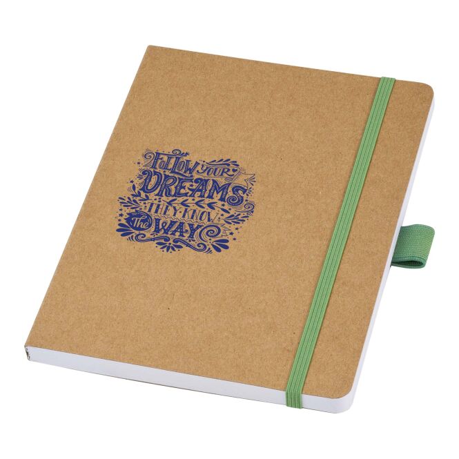 Mitarbeitergeschenk Notizbuch Berk A5 – grün – mit 48h Express-Werbedruck, 70g Recyclingpapier, Elastikband für nachhaltiges Journal