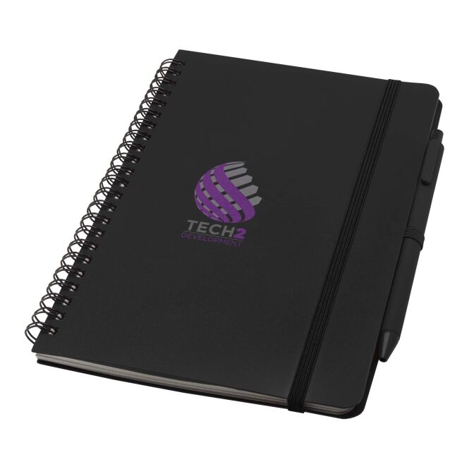 Mitarbeitergeschenk Notizbuch Thalaasa A5 – schwarz – mit 48h Express-Logodruck aus recyceltem Ozeanplastik nachhaltiges Journal