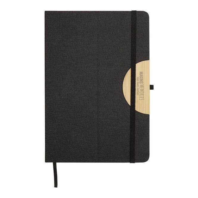 Premium-Werbeartikel Notizbuch Laura – schwarz – mit 48h Express-Logodruck 80g/m2 rPET A5 Set mit 480ml Tasse nachhaltiges Journal