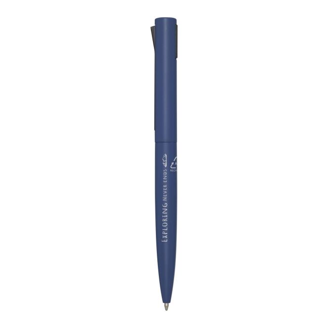 Kundengeschenk Juana Kugelschreiber – ozeanblau – mit Logo bedruckt 48h Express-Druck schwarz schreibend für den Büroalltag nachhaltig