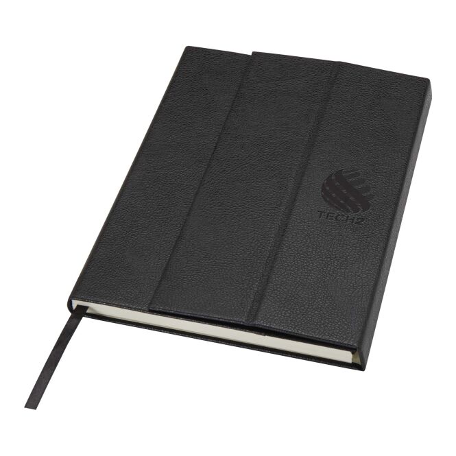 Mitarbeitergeschenk Notizbuch Alejandra – schwarz – mit 48h Express-Logodruck, 80 Blatt, 70g/m2, 100% rPET, nachhaltiges Journal