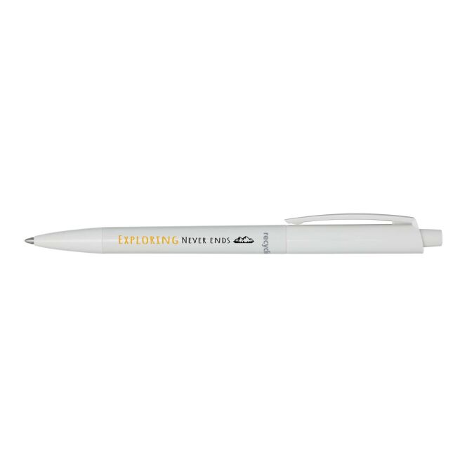 Firmengeschenk Kugelschreiber Martha – weiss – mit 48h Express-Logodruck 3000m Schreiblänge aus recyceltem Kunststoff Stift