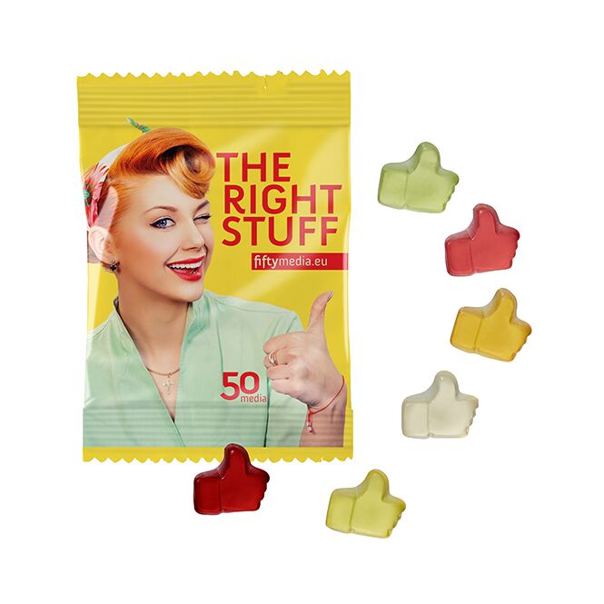 Streuartikel Fruchtgummi Bären Company Standard-Formen – bunt gemischt – mit bedrucktem Etikett 10 g für Messen und Firmenevents