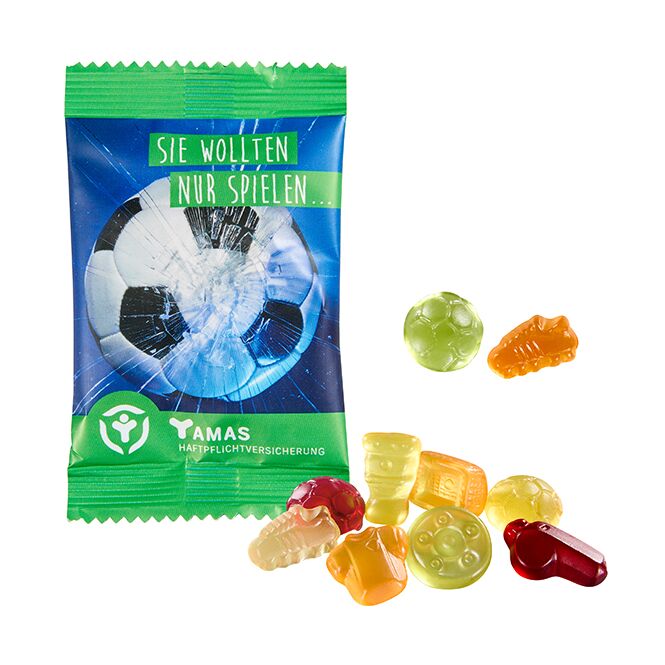 Werbeartikel Bären Company Fruchtgummi Standardformen – bunt gemischt – mit Werbeaufdruck 15 g für Messen und Events an potenzielle Kunden
