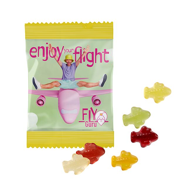 Streuartikel Bären Company VEGANE Fruchtgummi STANDARD-Formen – bunt gemischt – mit individuellem Etikett 10 g für Messen und Firmenevents