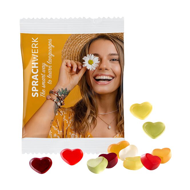 Streuartikel Bären Company VEGANE Fruchtgummi – vegan – mit Logo bedruckt 20 g als ideales Werbemittel für Messen und Firmenevents