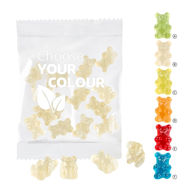 Streuartikel Premium-Bärchen Gummibärchen – rot – mit Logo bedruckt 20 g als ideales Werbemittel für Messen und Firmenevents an Kunden