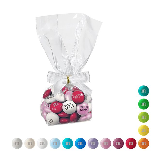 Werbeartikel M&M'S® Schokolinsen mit individuellem Druck – schokolade – mit Logo bedruckt 40 g als Firmengeschenk für Kunden und Partner