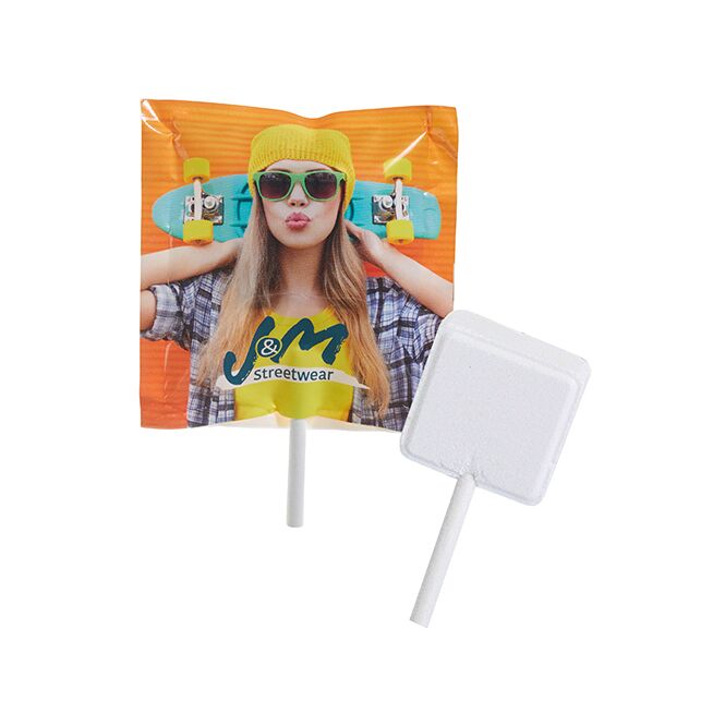 Werbeartikel Frigeo Traubenzucker Lolly – erdbeer, tropic und kirsch – mit individuellem Werbeaufdruck für Messen und Firmenevents