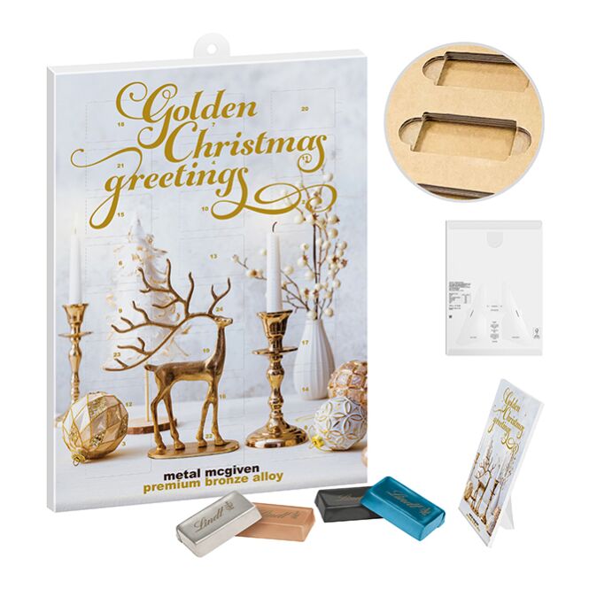 Firmengeschenk Lindt Naps Adventskalender – weihnachtlich – mit individuell bedrucktem Etikett 24 Naps als Weihnachtsgeschenk für Mitarbeiter